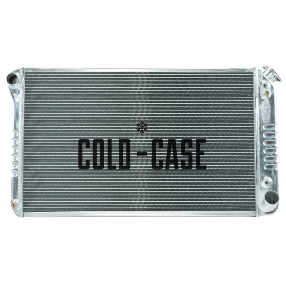 Cold Case Radiator, 34 in W x 18.6 in H x 3 in D, Driver Side Inlet, Passenger Side Outlet, Aluminum, Polished, Automatic, GM Fullsize Truck 1967-76, Each