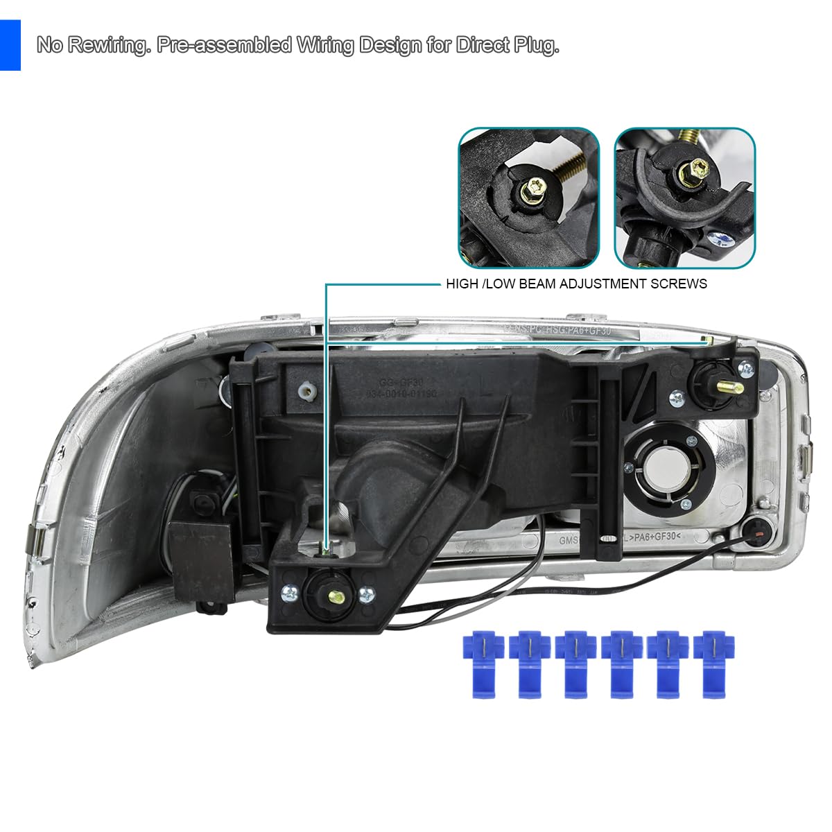 Matte Black SPEC-D TUNING Headlights+LED Strip Compatible with 1999-2006 GMC Sierra 1500/2500/3500, L+R Pair Head Light Lamp Assembly