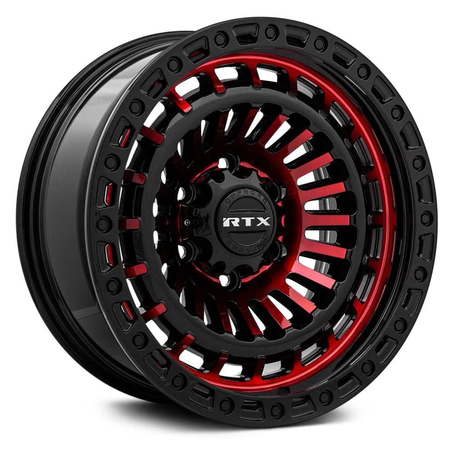MOAB RTX Custom Wheel - 18x9, 0 Offset, 6x135 Bolt Pattern, 87.1mm Hub - Gloss Black with Machined Red Face Rim