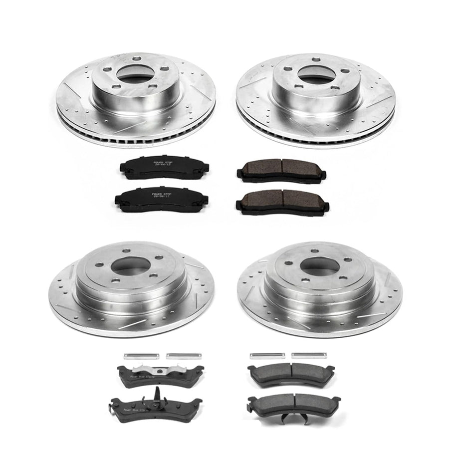 Power Stop K5595 Z23 Carbon Fiber Brake Pads Front and Rear with Drilled & Slotted Brake Rotors Kit For Ford Explorer Sport 2003, Ford Explorer Sport Trac 2003-2005 [Model Specific]