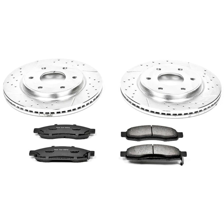 Power Stop K211 Z23 Carbon Fiber Brake Pads with Drilled & Slotted Brake Rotors Kit For INFINITI QX56 2005-2007, Nissan Armada 2005-2006, Nissan TITAN 2005-2007 [Model Specific]