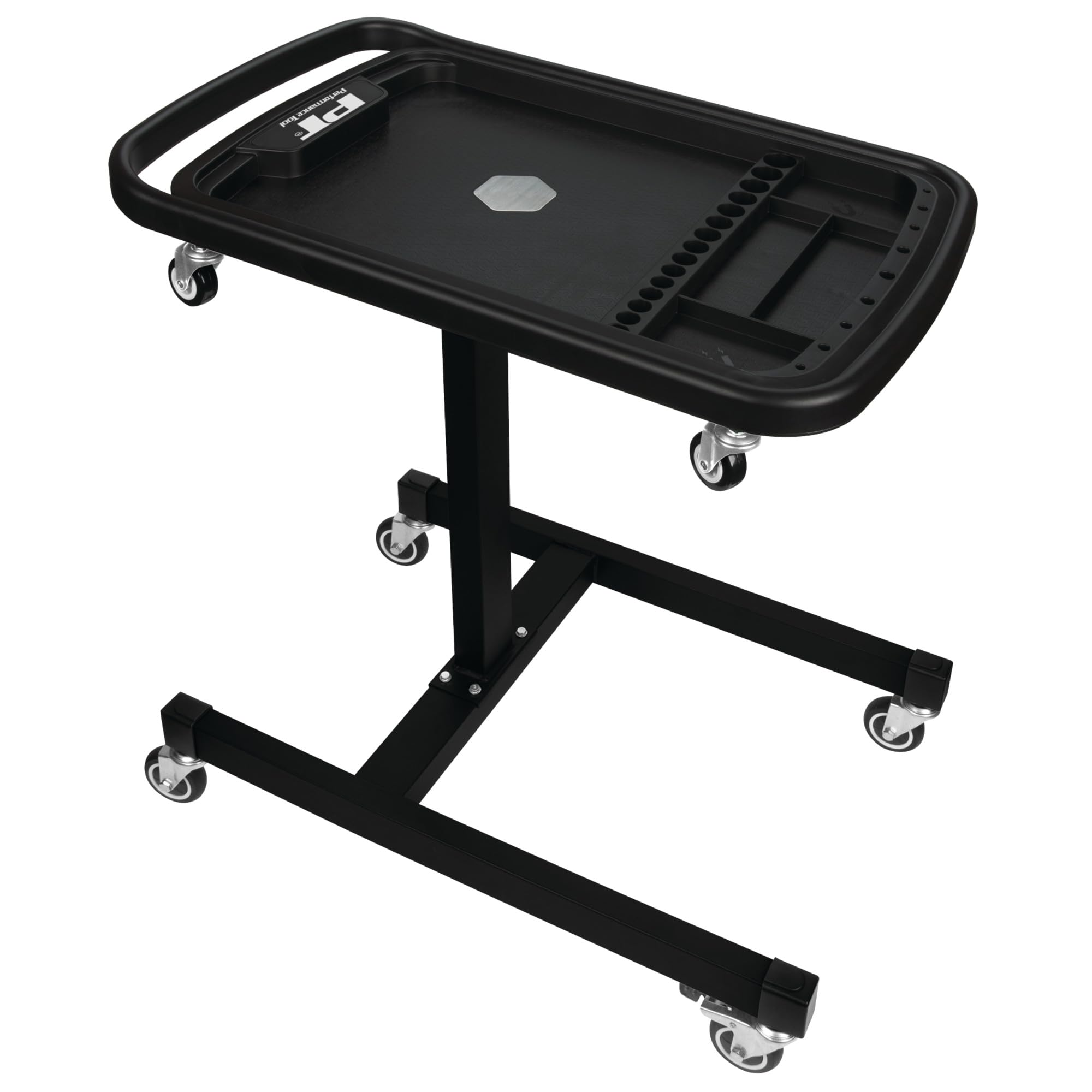 W85039 Performance Tool 2-in-1 Adjustable Mobile Tool Table - Swivel Casters, Removable Magnetic Tool Tray, Steel, Black