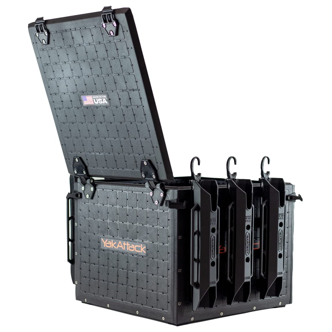 YakAttack 16" x 16" BlackPak Pro Kayak Fishing Crate with 6 Rod Holders - Black | Tackle Storage Box & Fishing Gear Organizer | Lightweight, Durable & Customizable Kayak Fishing Accessory