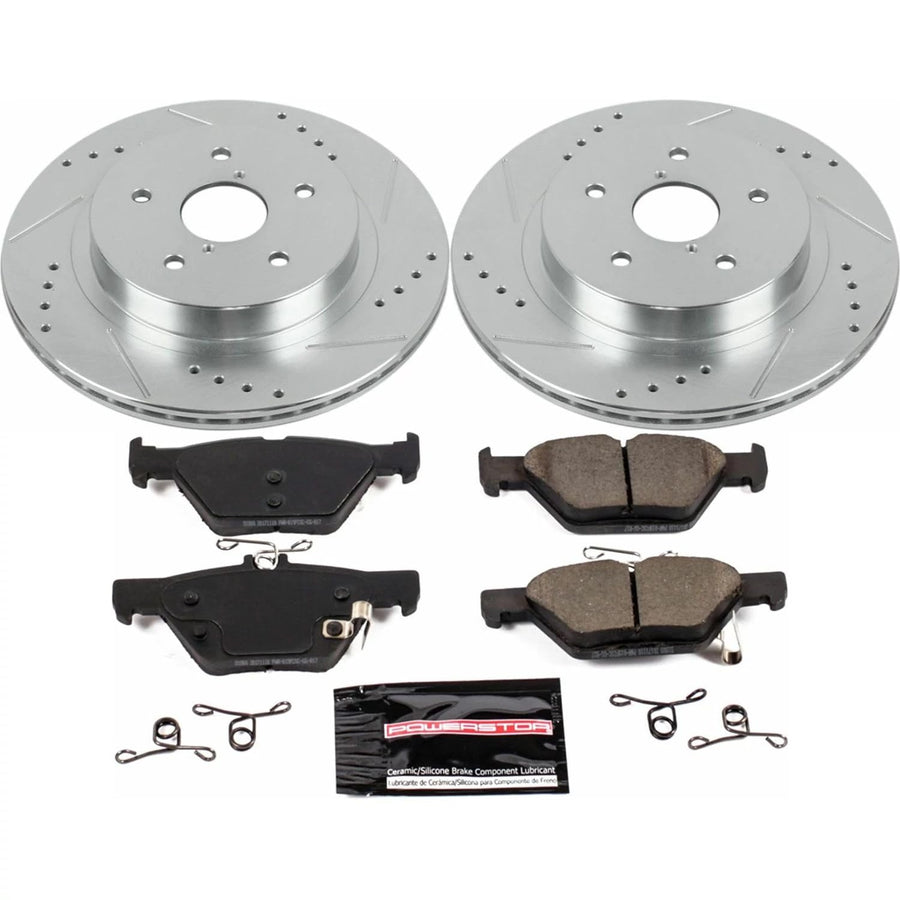 Power Stop K7039 Rear Brake Pads Z23 Carbon Fiber with Drilled & Slotted Brake Rotors Kit