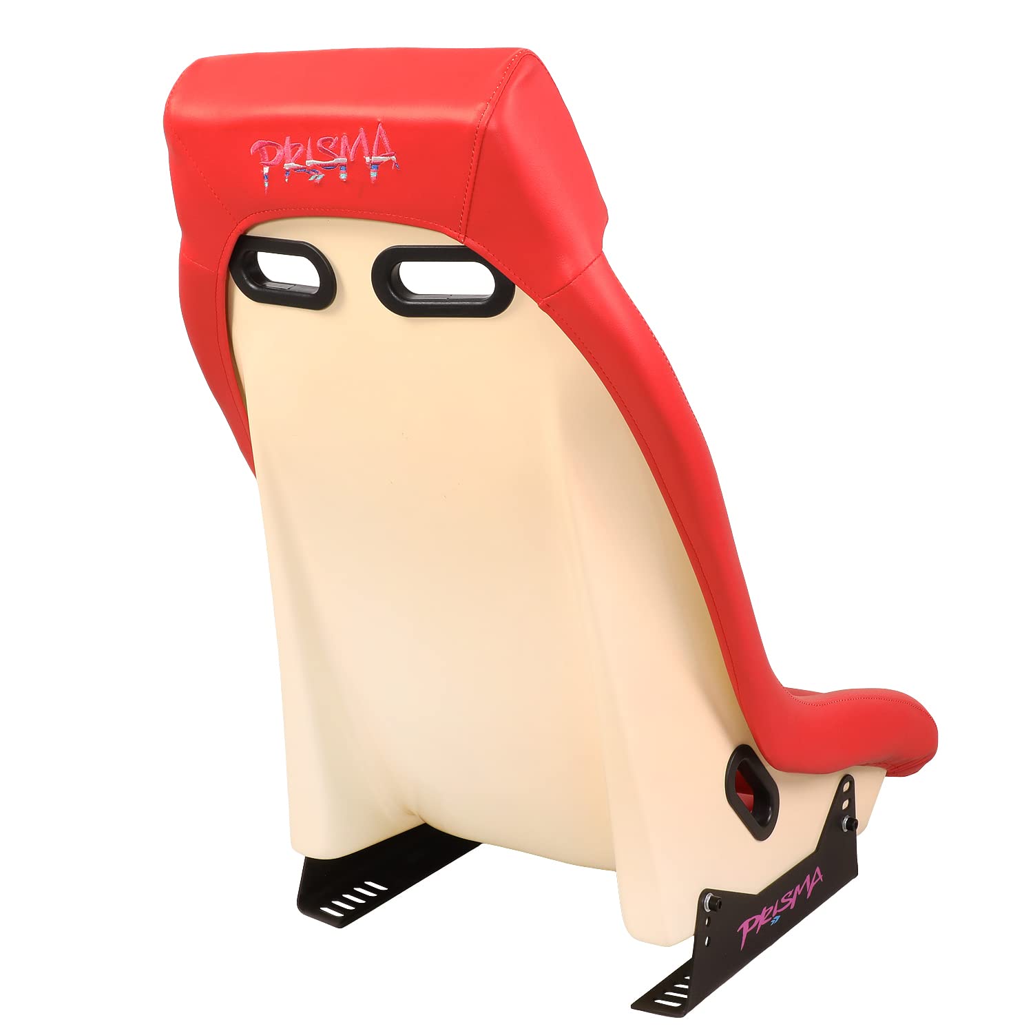 NRG Innovations Prisma GT PRI-100RD-STARDUST Fixed Back Bucket Racing Seat with Side Mount Bracket,Red Leather Red Stitching/GT Stardust Off-White Back