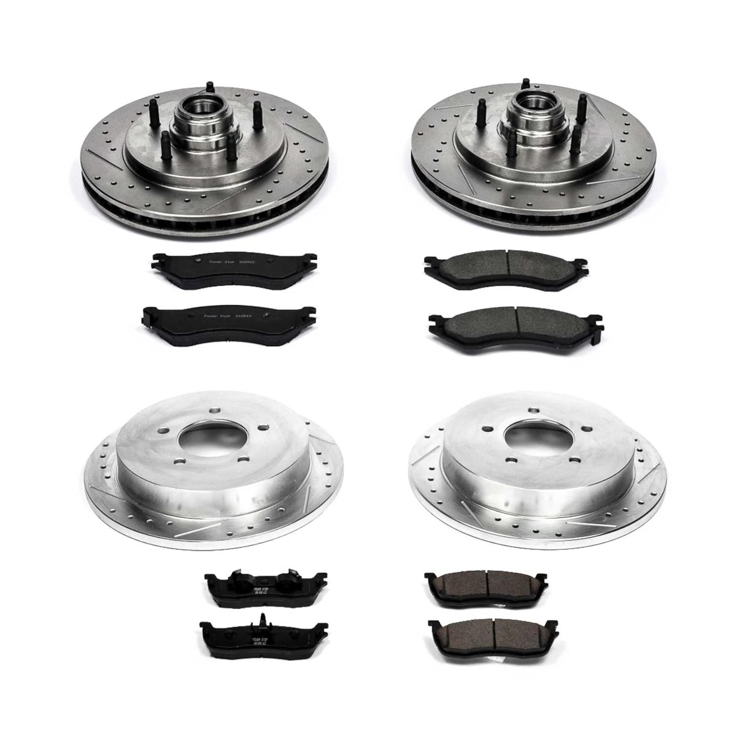 Power Stop K1880 Z23 Carbon Fiber Brake Pads Front and Rear with Drilled & Slotted Brake Rotors Kit For Ford Expedition 1997-2000, Lincoln Navigator 1998-2000 [Model Specific]
