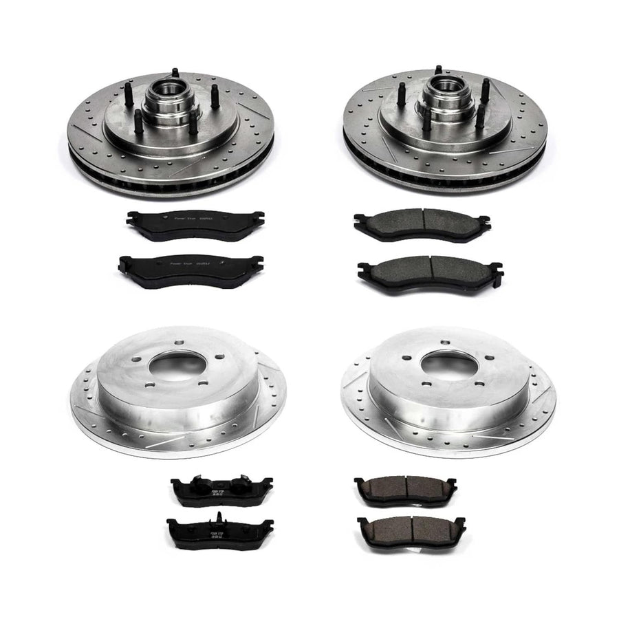 Power Stop K1880 Z23 Carbon Fiber Brake Pads Front and Rear with Drilled & Slotted Brake Rotors Kit For Ford Expedition 1997-2000, Lincoln Navigator 1998-2000 [Model Specific]