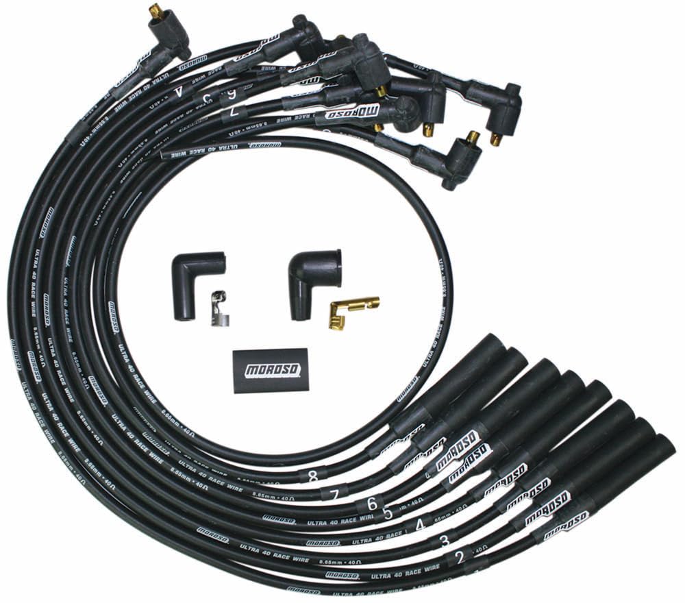 Moroso Black Ultra 40 Spark Plug Wire Set 73710, Fits Big Block Chevy w/Straight Plug Ends, Non HEI Distributor, Over Valve Cover Routing