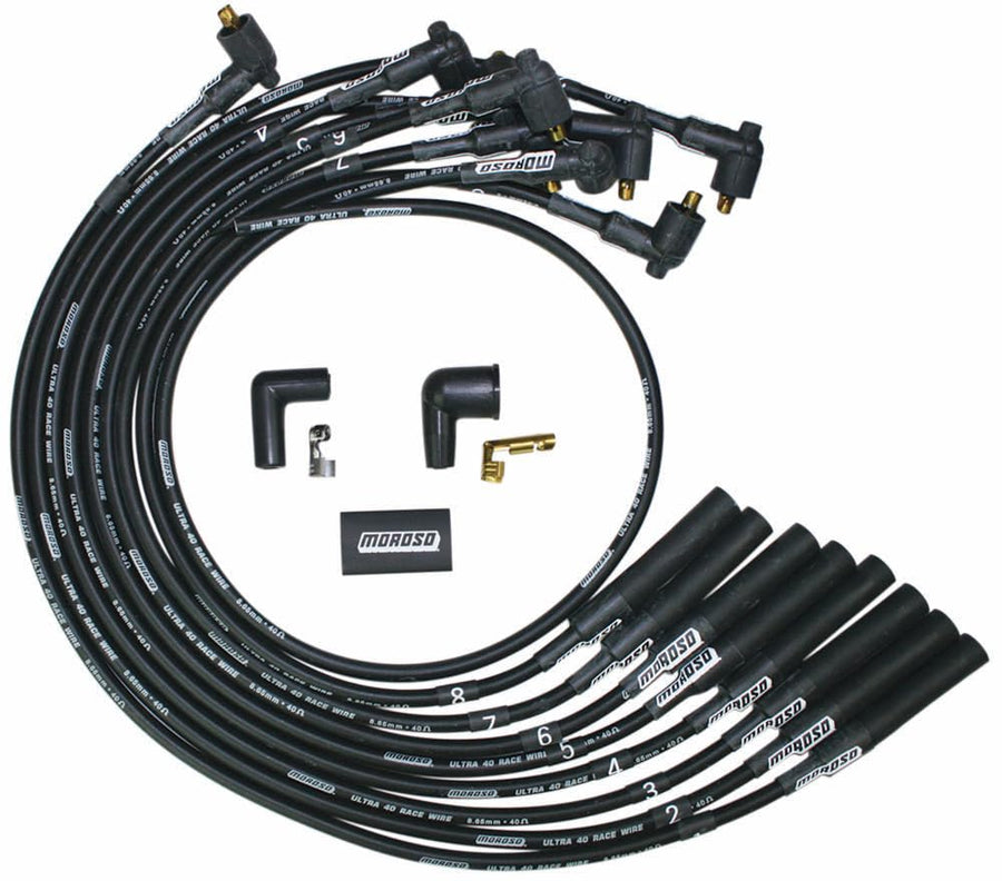 Moroso Black Ultra 40 Spark Plug Wire Set 73710, Fits Big Block Chevy w/Straight Plug Ends, Non HEI Distributor, Over Valve Cover Routing