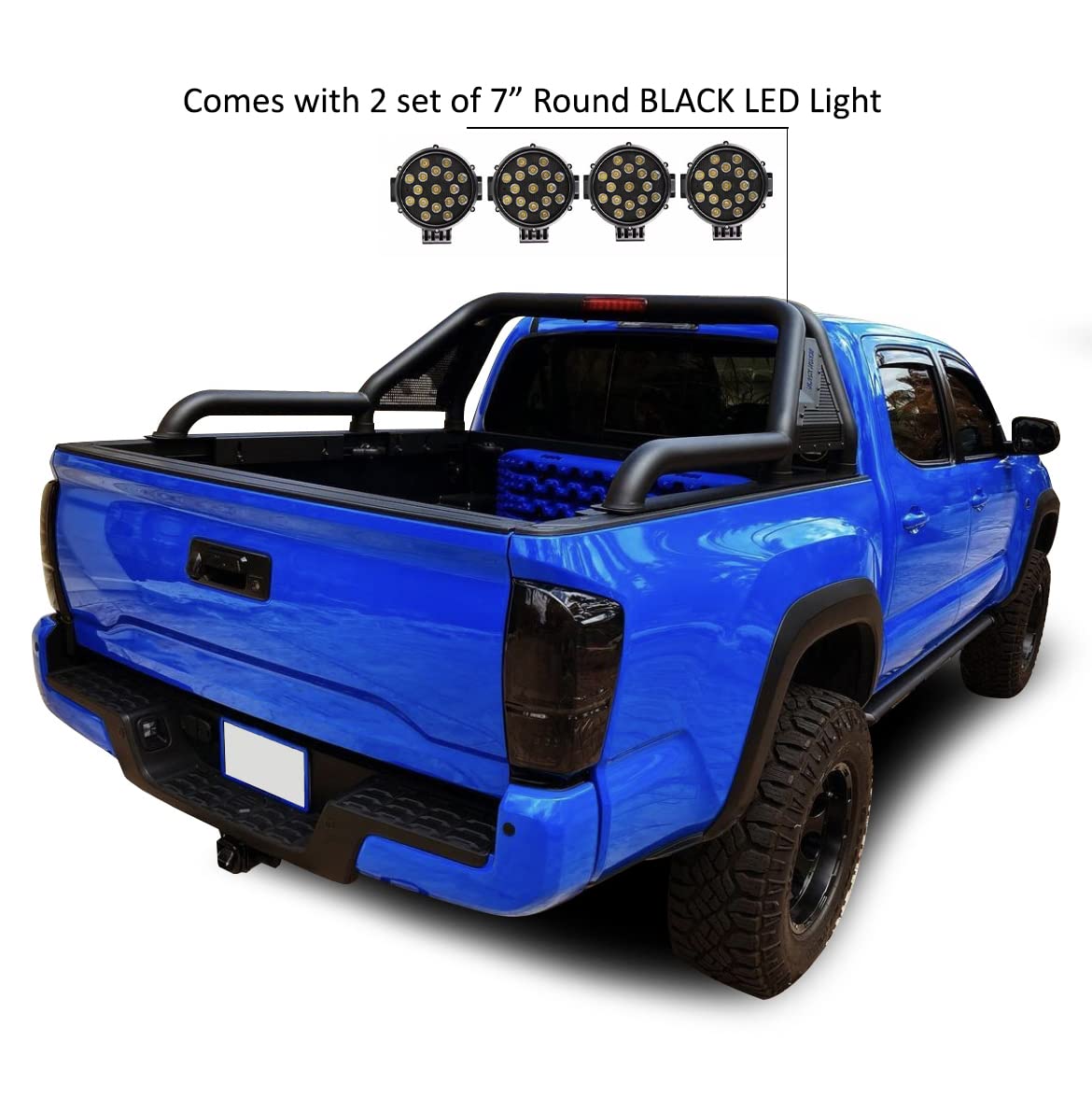 Gladiator Black Horse Roll Bar w/Pair of 7.0" Dia. LED Lights w/Black Trim Rings Compatible with 2015-2024 GMC Canyon|2015-2024 Chevrolet Colorado|15-24 Toyota Tacoma-GLRB-03B-PLB