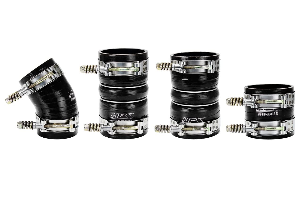 HPS Performance Black Ultra High Temp Reinforced Silicone Hose Boots Kit Intercooler Compatible for 2005-2007 Ford F250 F350 F450 Superduty 6.0L PowerStroke Diesel, 57-1537-BLK