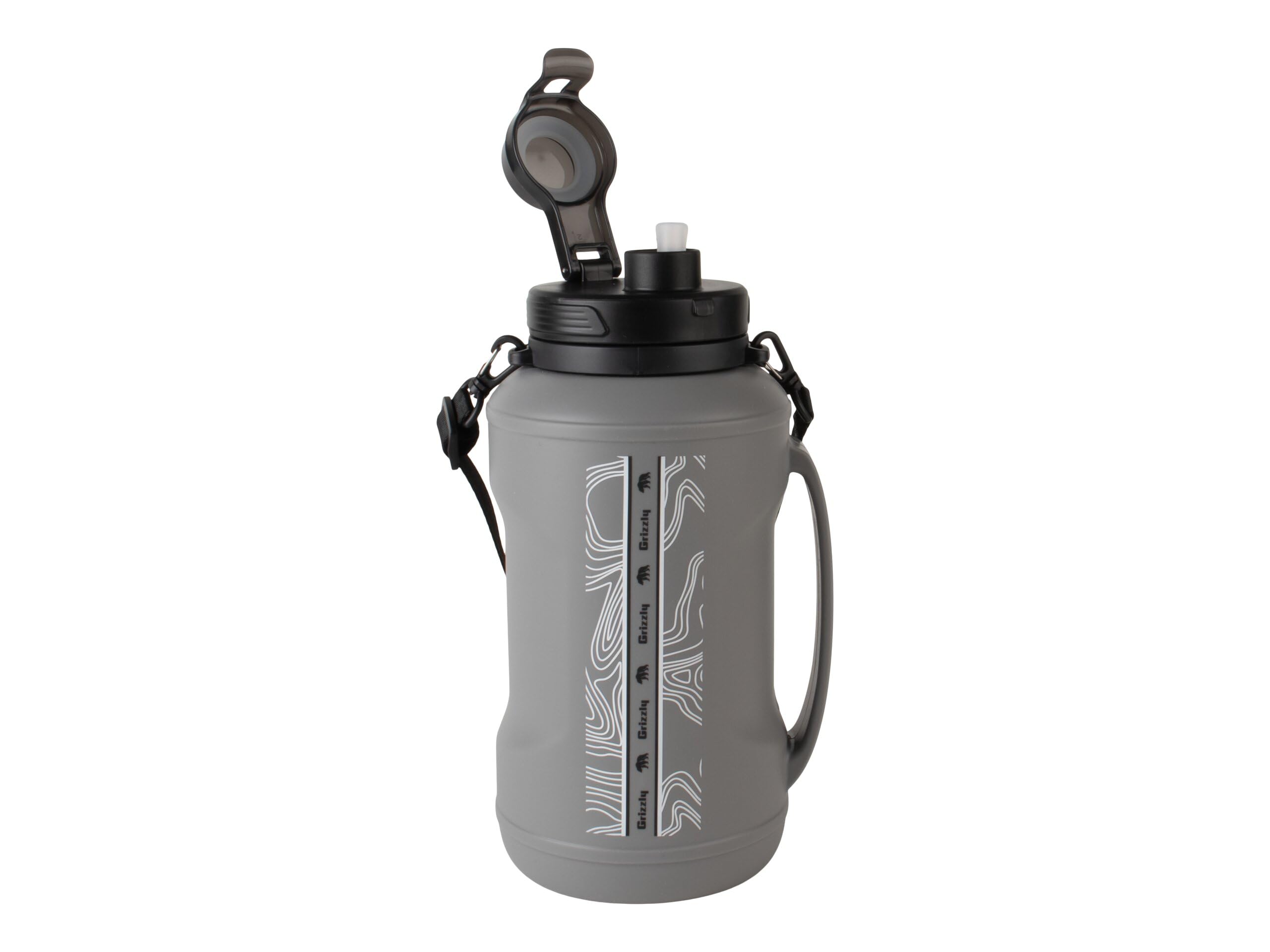 Collapsible Grizzly 64oz Water Bottle | Ergonomic Handle | Half Gallon Capacity | For Camping Travel Hiking Sports | Stealth Gray