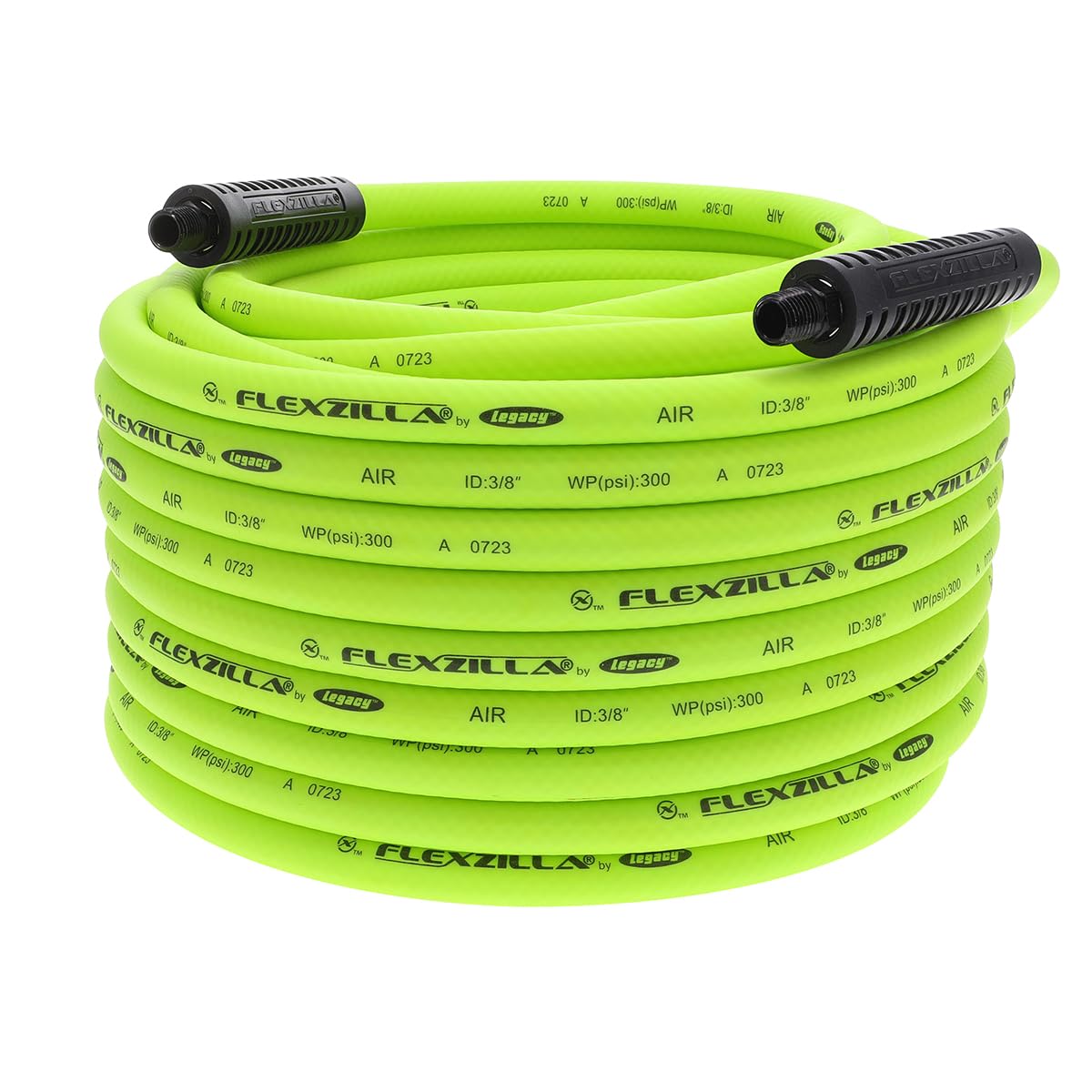 Air Hose Flexzilla, 3/8 in. x 100 ft., 1/4 in. MNPT Fittings, Heavy Duty, Lightweight, Hybrid, ZillaGreen - HFZ38100YW2