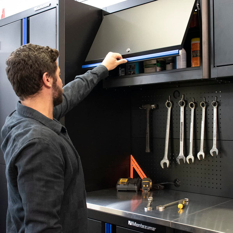 Montezuma Tool Storage Garage System - 30.5 x 12" Locking Single Door Wall Cabinet with Magnetic Latches & Black Powder Coat Finish - BKMG30201WC