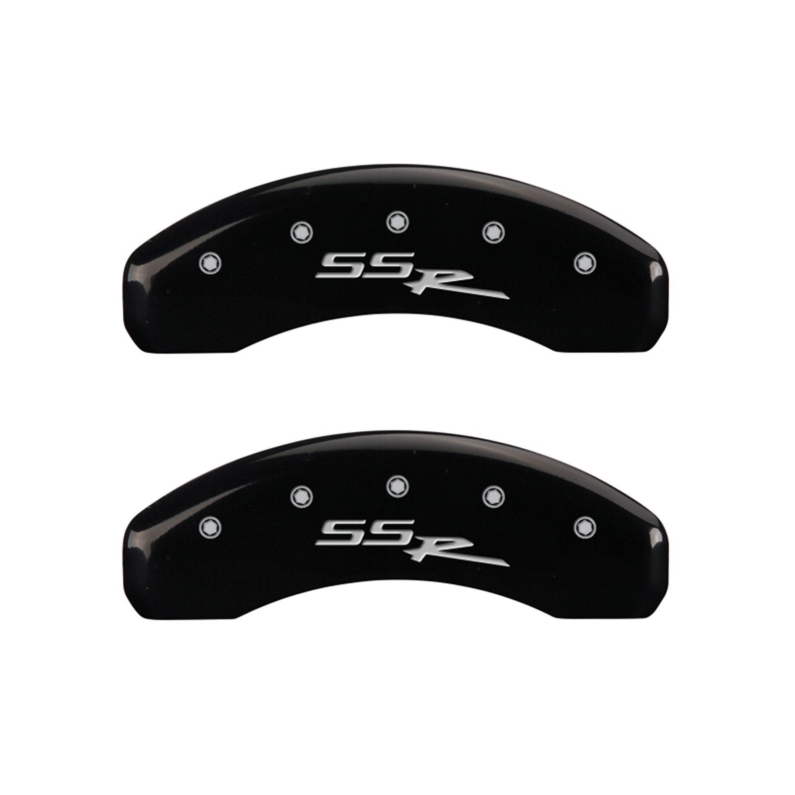 Caliper Covers MGP 14031SSSRBK SSR GM Pickup Logo Type with Black Powder Coat Finish and Silver Characters, (Set of 4)