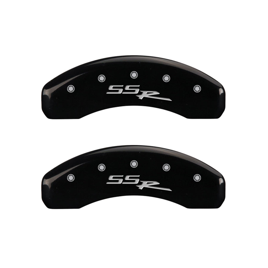 Caliper Covers MGP 14031SSSRBK SSR GM Pickup Logo Type with Black Powder Coat Finish and Silver Characters, (Set of 4)