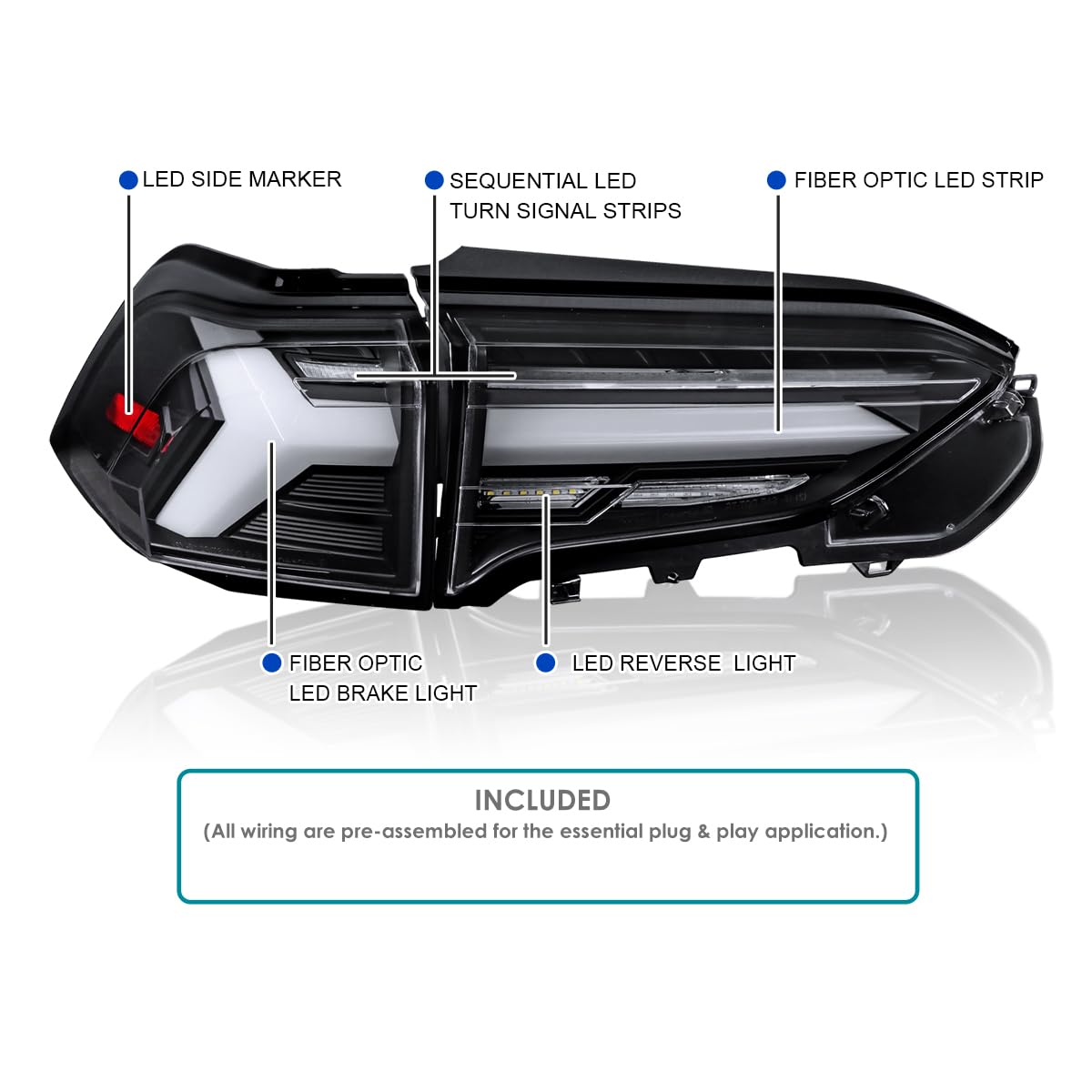 Black LED Sequential Tail Lights SPEC-D TUNING Compatible with 2019-2023 Toyota RAV4, Left + Right Pair Assembly