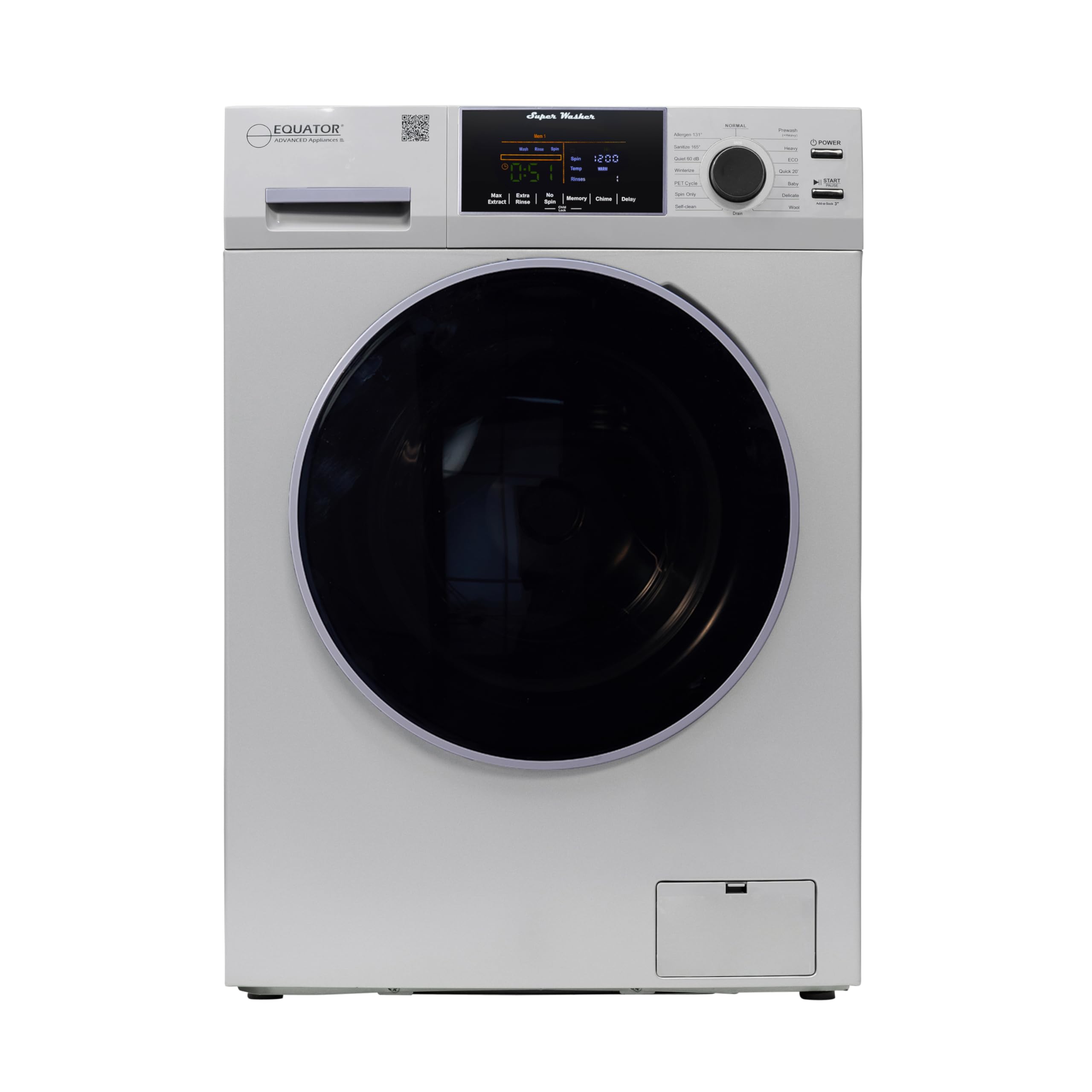 Compact Equator Washer 1.6cf/15lbs PET CYCLE 15 Programs 110V in Silver