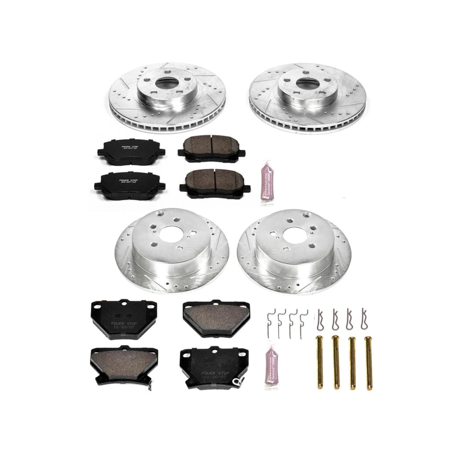 Power Stop K2317 Z23 Carbon Fiber Brake Pads with Front and Rear Drilled & Slotted Brake Rotors Kit
