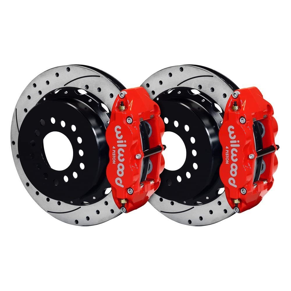 Wilwood Superlite Narrow 4R Rear P-Brk Kit 12.88in Drill Red Chevy 12 Bolt w/C-Clips