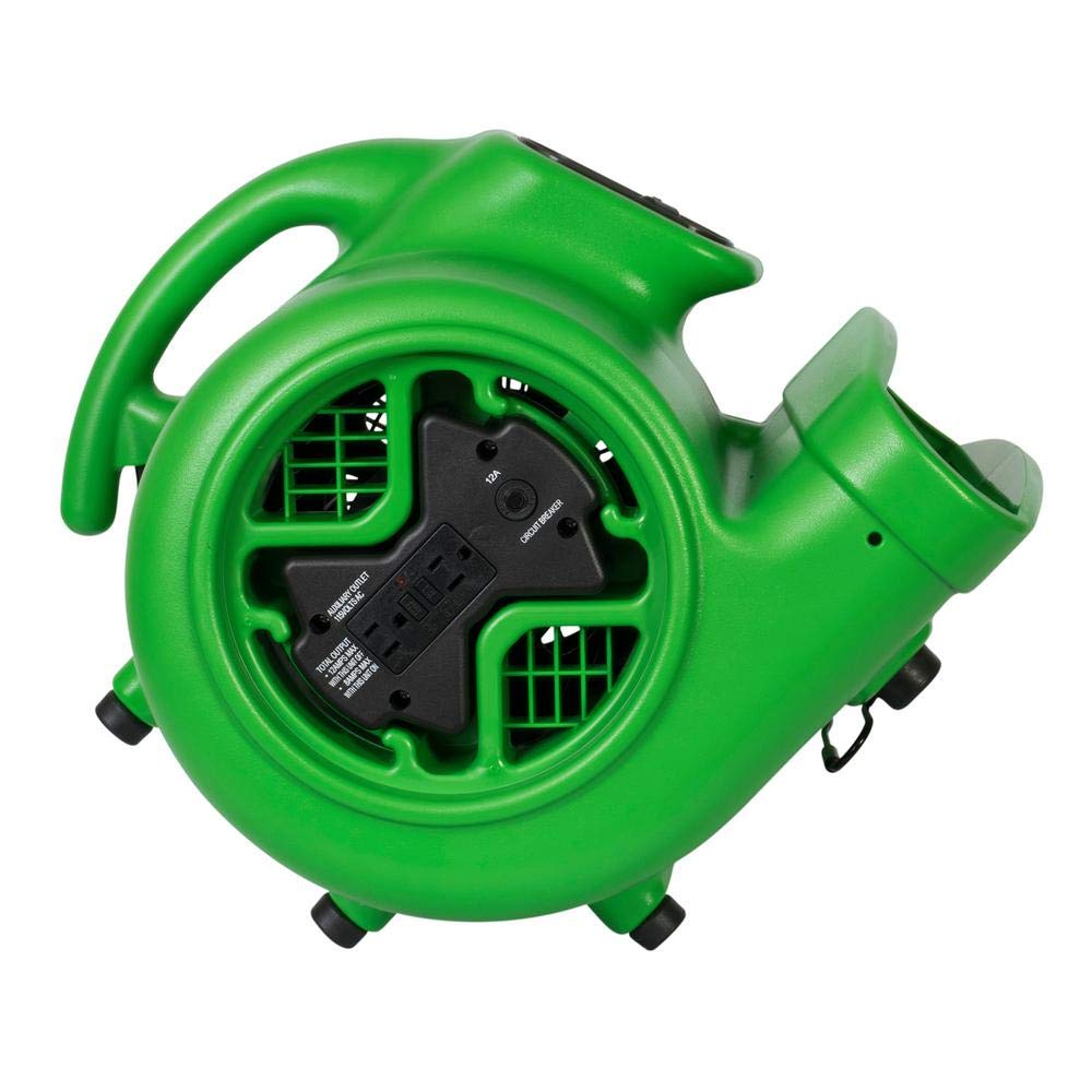 XPOWER 1/3 HP X-600A 2400 CFM 3 Speed Air Mover, Carpet Dryer, Floor Fan, Blower with Build-in GFCI Power Outlets - Green