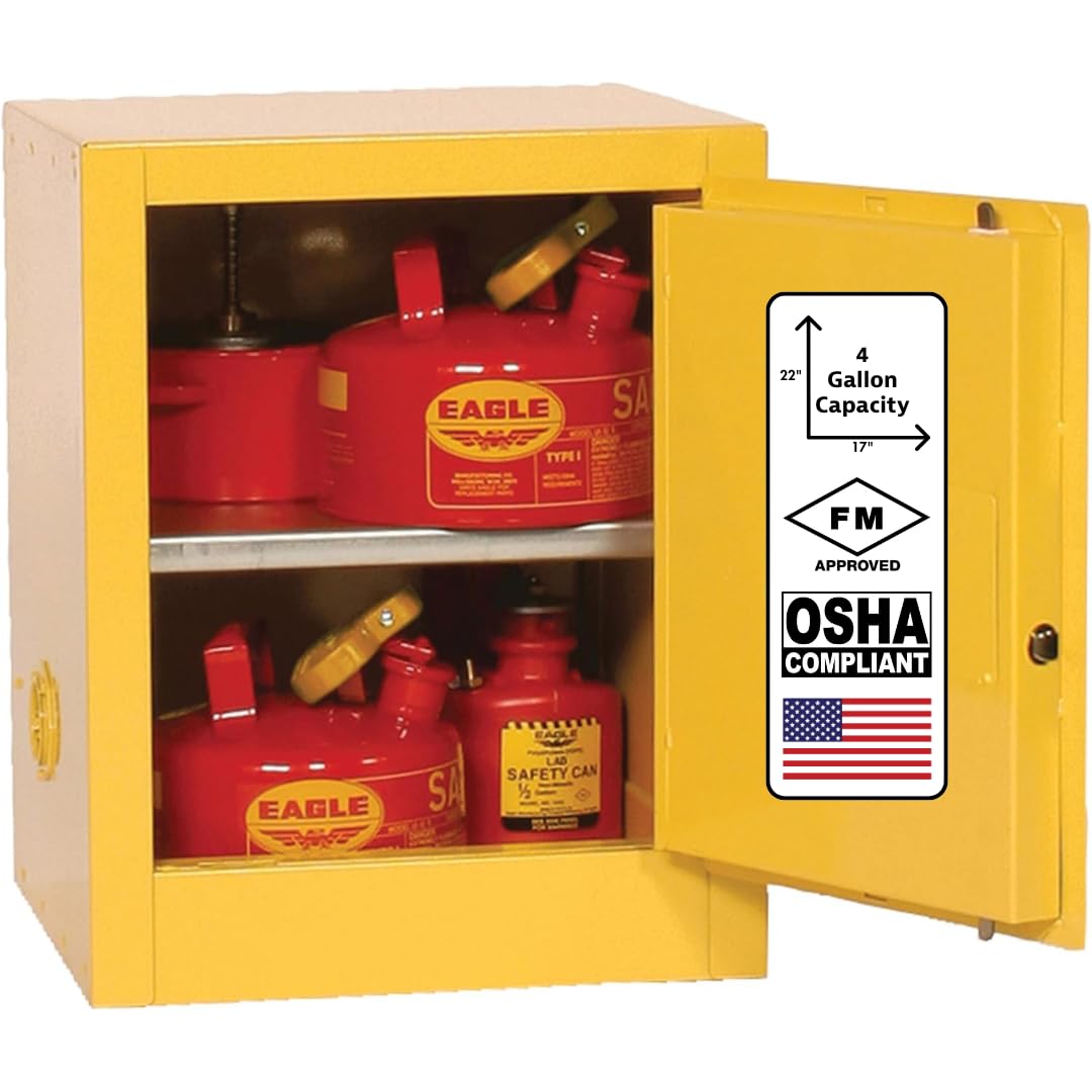4 Gallon Eagle American Made Flammable Liquid Storage Cabinet, Self-Close Space Saver Fireproof Cabinet for Schools, Garages, Manufacturing Facilities, 17" x 17" x 22", 1903X