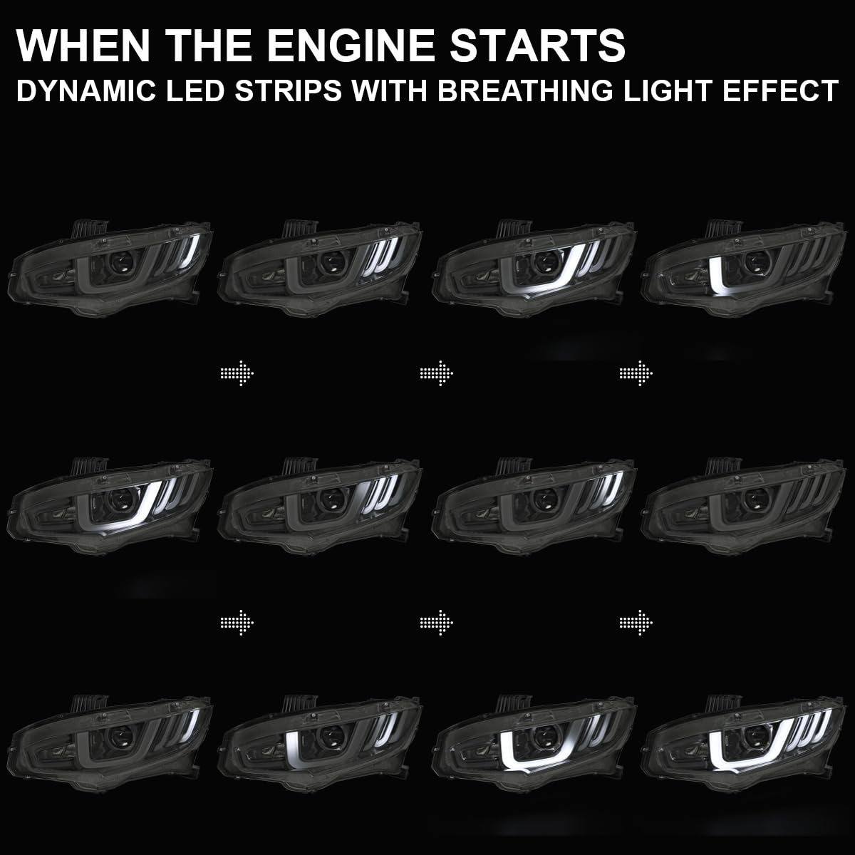 Black Smoke LED Tube Projector Headlights SPEC-D TUNING w/Switchback Sequential Signal Compatible with 2016-2021 Honda Civic Models with Factory Halogen Headlights Left + Right