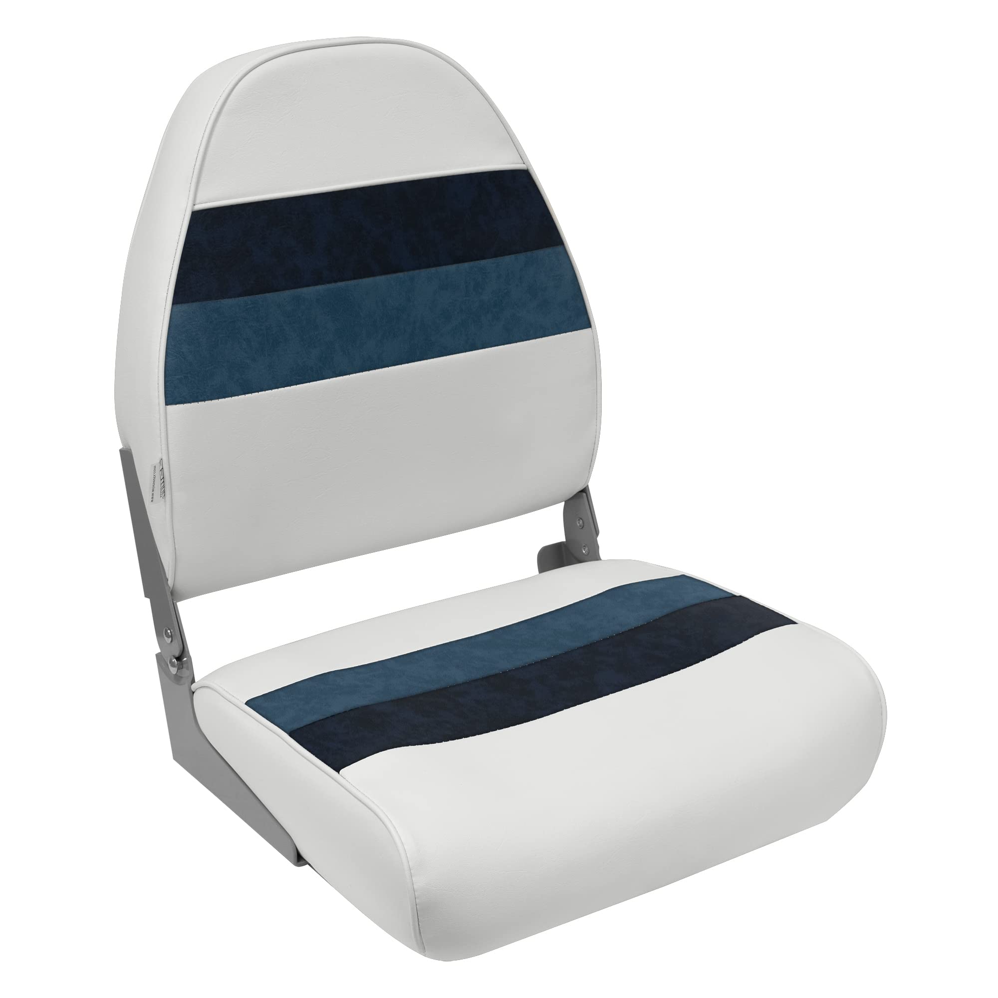 8WD590-1008 Wise Deluxe Series Pontoon Fold Down Seat, White/Navy/Blue
