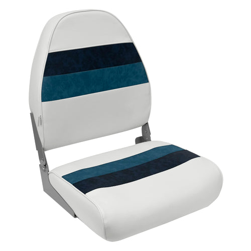 8WD590-1008 Wise Deluxe Series Pontoon Fold Down Seat, White/Navy/Blue