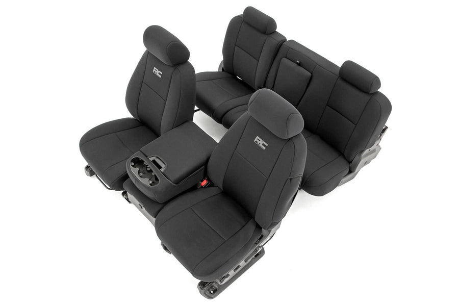 Rough Country Neoprene Seat Covers for GMC Sierra & Chevy Silverado 1500/2500HD (2007-2013) - Waterproof & UV Resistant, Foam Padded, Front & Rear Seat Cover Set