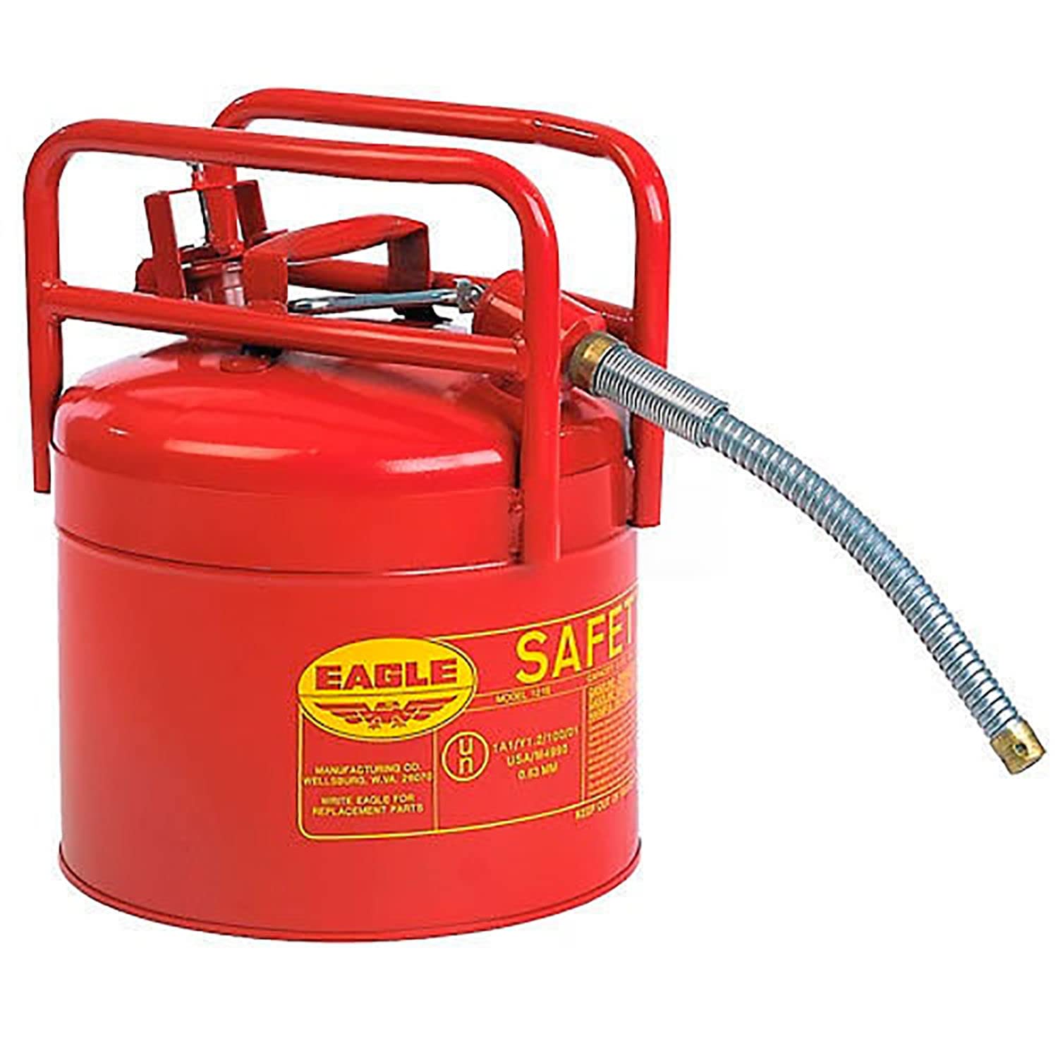 Eagle Red 1215-SX5 Galvanized Steel Type II DOT Transport Gas Safety Can with 5/8" Spout, 5 gallon Capacity, 15.75" Height, 12.5" Diameter