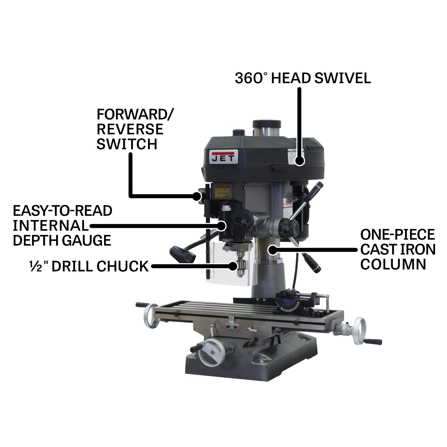 JET 2 HP Mill Drill Machine, 18-Inch, 115/230V 1Ph (Model JMD-18)