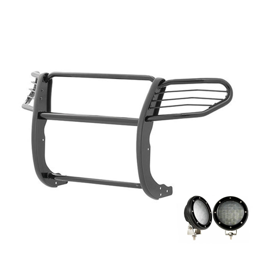 Bumper Guard Black Horse Grille brush Modular Come with Pair of 5.3" Dia.LED Lights with Black Trim Rings Compatible with 2011-2015 Ford Explorer-17FJ28MA-PLFB