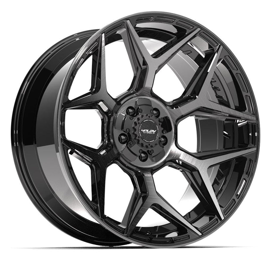 22 Inch 4PLAY Wheels Rim 4P06 Fits 5x127 & 5x139.7 22x10 Gloss Black Brushed with Tinted Clear (1)
