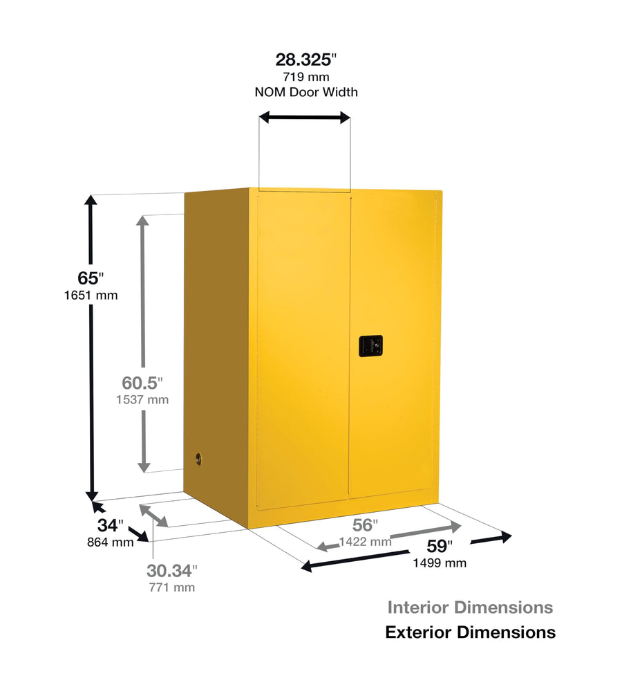 110 Gallon Eagle American Made F﻿lammable Liquid Storage Cabinet, Manual-Close Fireproof Cabinet for Schools, Garages, Manufacturing Facilities, 59" x 34" x 65", 1955X