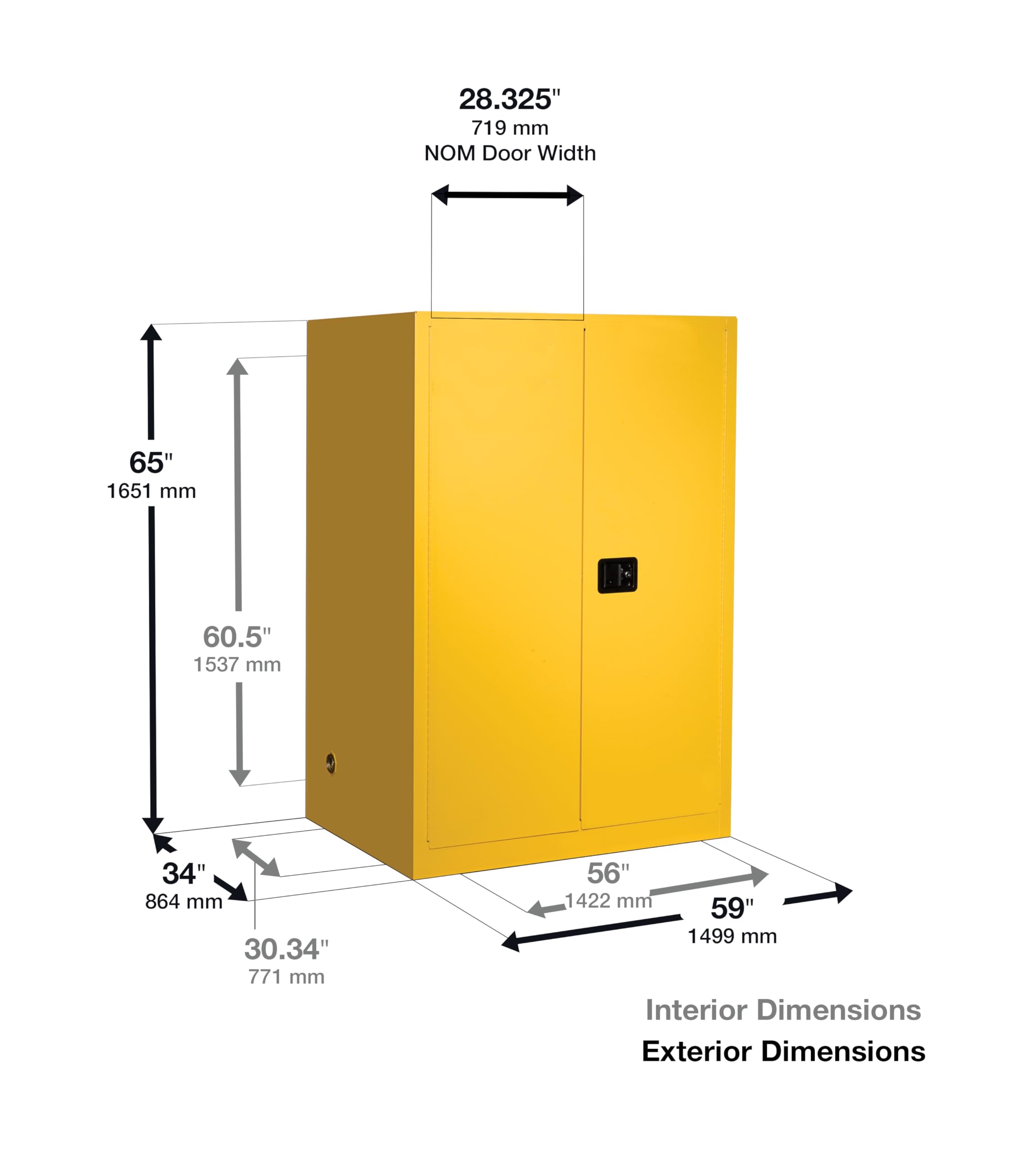 110 Gallon Eagle Haz-Mat Safety Cabinet, Two Drum Vertical, 1 Shelf, 2 Door Manual Close, Yellow, HAZ1955X