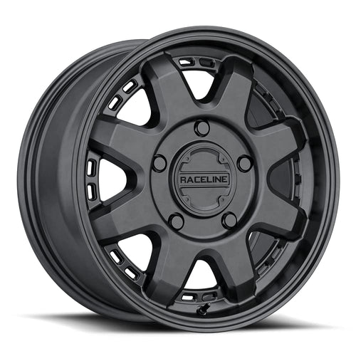 Raceline 947B SCOUT VAN Wheels Satin Black 17X7.5"5X130 Bolt Pattern 50mm Offset/(6.22"B/S) 8 Spoke Aluminum Passenger Car Rims, Full Size Replacement Black Car
