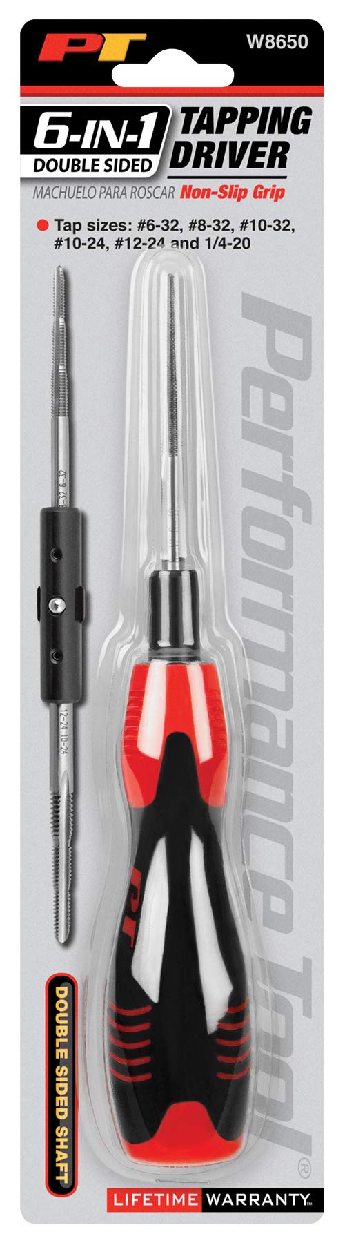 W8650 Performance Tool Double Sided 6-in-1 Tap Tool with Comfortable Handle - 6-32, 8-32, 10-32, 10-24, 12-24 and 1/4-20 Tap Sizes