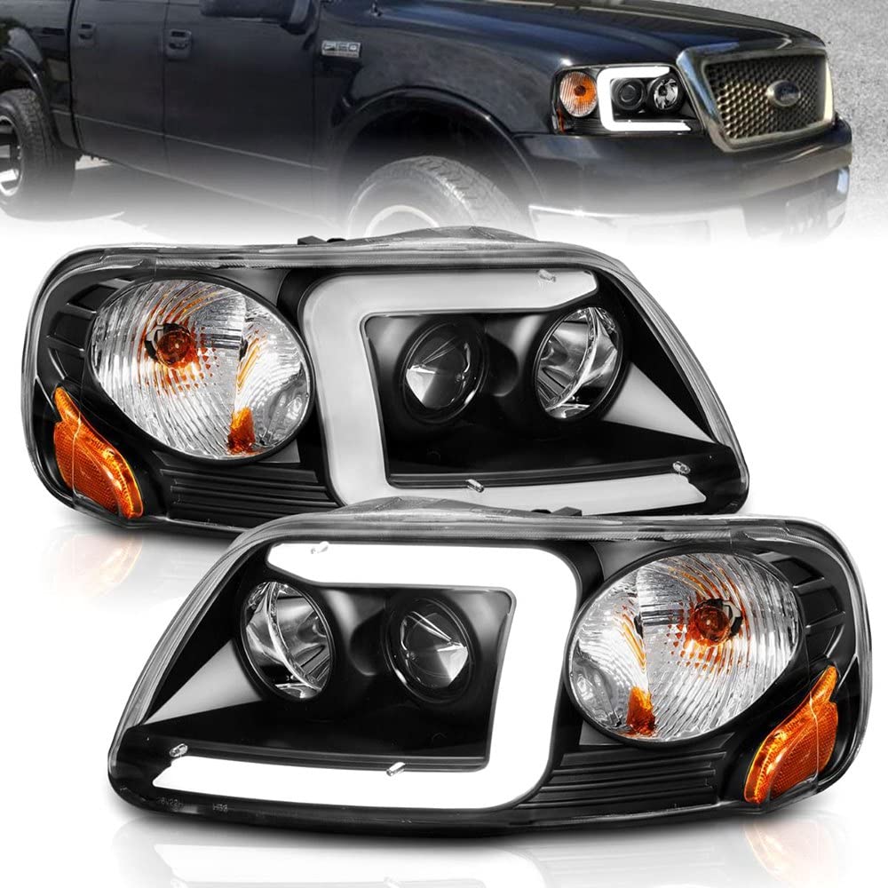 1997-2003 Ford F-150 ANZO (111503) Projector Headlights w/Light Bar Black Housing
