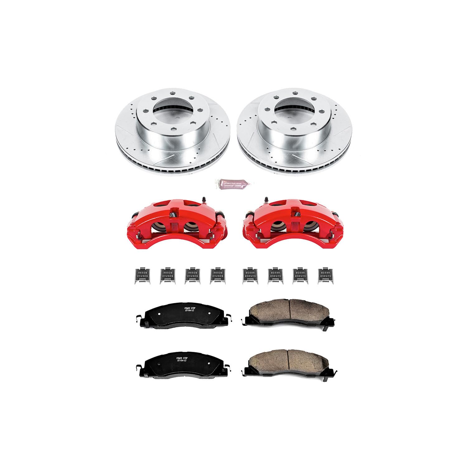 Brake Kit Power Stop Front and Rear for 2012-2014 Dodge Charger, Powder Coated Calipers Drilled and Slotted Rotors and Ceramic Brake Pads, KC5456A