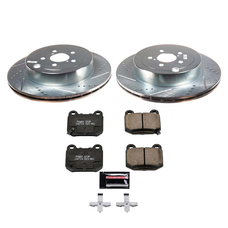 Power Stop Z23 Rear Brake Kit-Drilled/Slotted Brake Rotors & Carbon Ceramic Brake Pads For Subaru BRZ 2017-2020, Toyota 86 2019-2020 [Model Specific]
