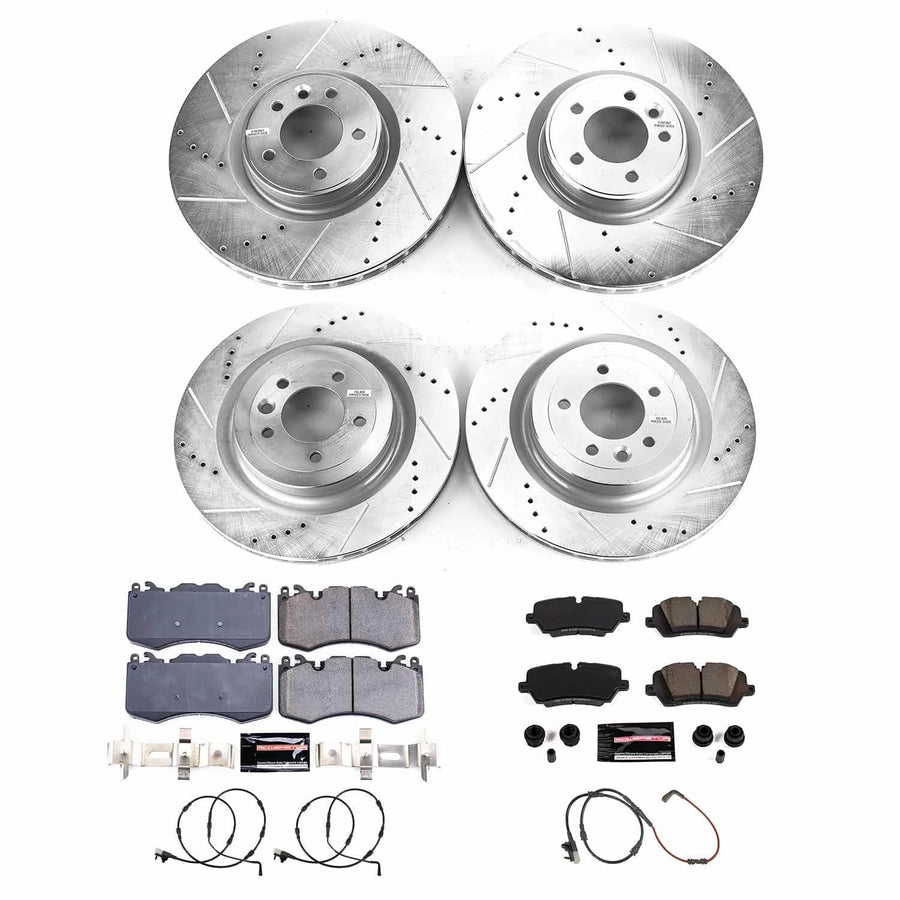 Power Stop Z23 K8789 Front and Rear Brake Kit-Drilled/Slotted Brake Rotors & Carbon Ceramic Brake Pads For Land Rover Range Rover 2019-2021 [Model Specific]