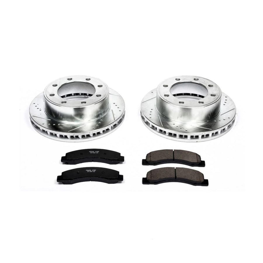 Power Stop K1905 Front Brake Pads Z23 Carbon Fiber with Drilled and Slotted Brake Rotors Kit For 1999-2004 Ford Excursion F-250 F-350 Super Duty 4WD