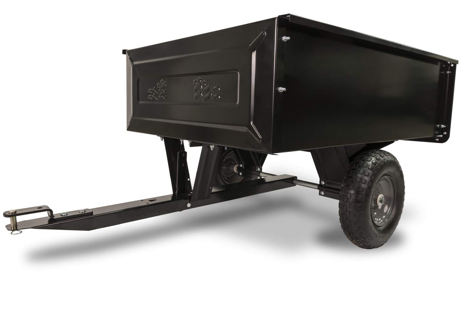 350-Pound Agri-Fab Inc Steel Tow Behind Dump Cart, 10-Cubic Feet Capacity – Removable Tail Gate, Garden Utility Trailer, Black