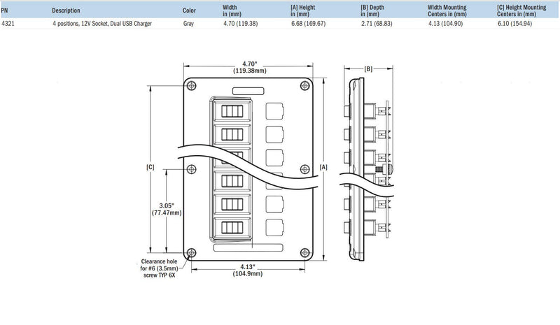 Circuit Breaker Switch Panel Blue Sea Systems 4321, Black , Gray