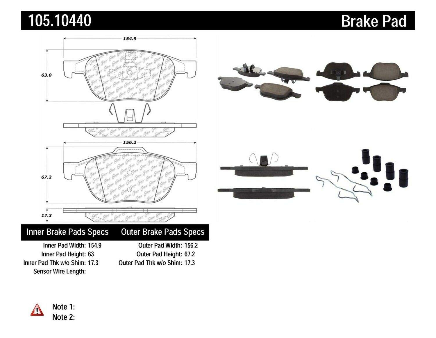 Centric Posi Quiet 105.10440 Premium Ceramic Disc Brake Pad Set with Shims For Ford, Mazda and Volvo Select Model Years