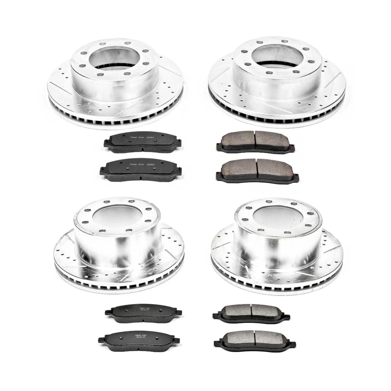 Power Stop K1782 Z23 Carbon Fiber Brake Pads Front and Rear with Drilled and Slotted Brake Rotors Kit For 2005 2006 Ford F250 F350