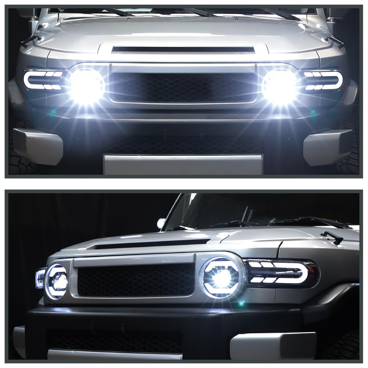 Black SPEC-D TUNING Projector Headlights w/LED Sequential Turn Signals and Startup Animation Compatible with 2007-2014 Toyota FJ Cruiser, Left + Right Pair Headlamp Assembly