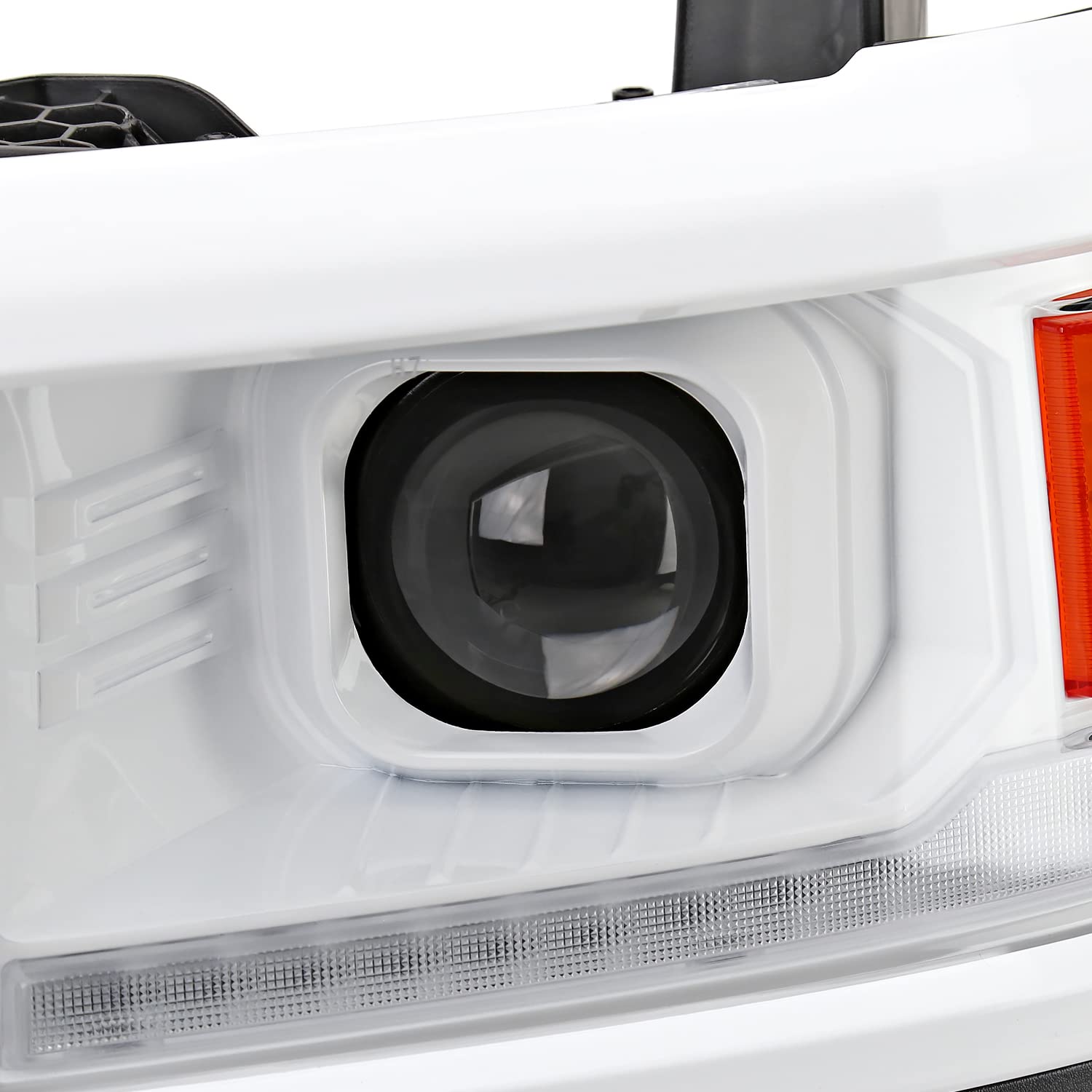 Special Edition SPEC-D TUNING Arctic White Projector Headlights w/Sequential Switchback LED Strip and Startup Animation Compatible with 2014-2015 Chevy Silverado 1500, Left + Right Pair Headlamps
