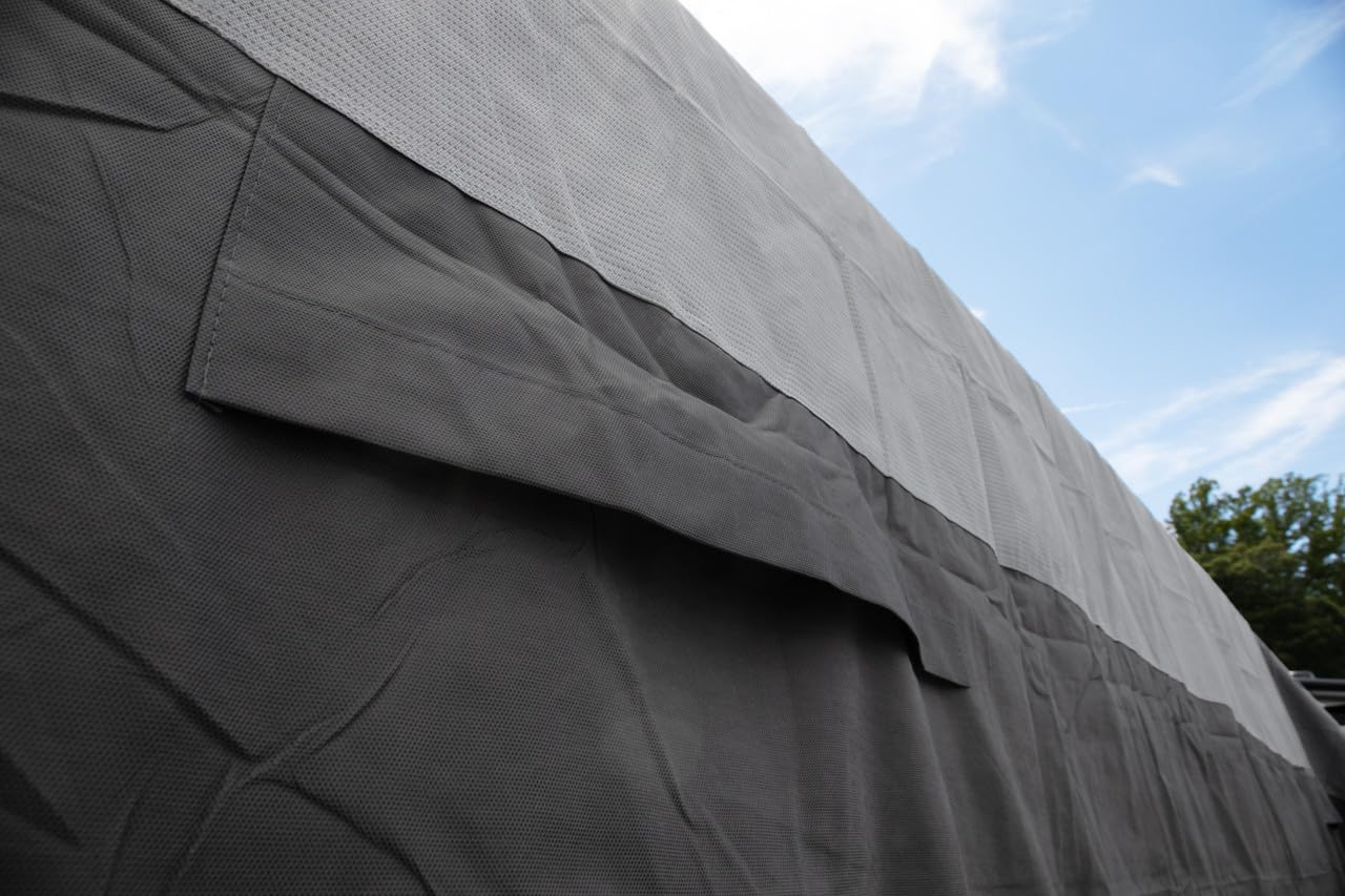 Camco 22-24-Ft ULTRAGuard Travel Trailer/Class C RV Cover - Features Zipper Entry Doors & Covered Air Vents - Crafted of Spunbond Polypropylene - Storage Bag for RV Storage and Organization (45741)